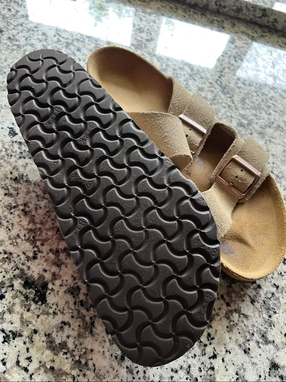 Birkenstock Men’s Suede Two-Strap Sandals in Light Brown